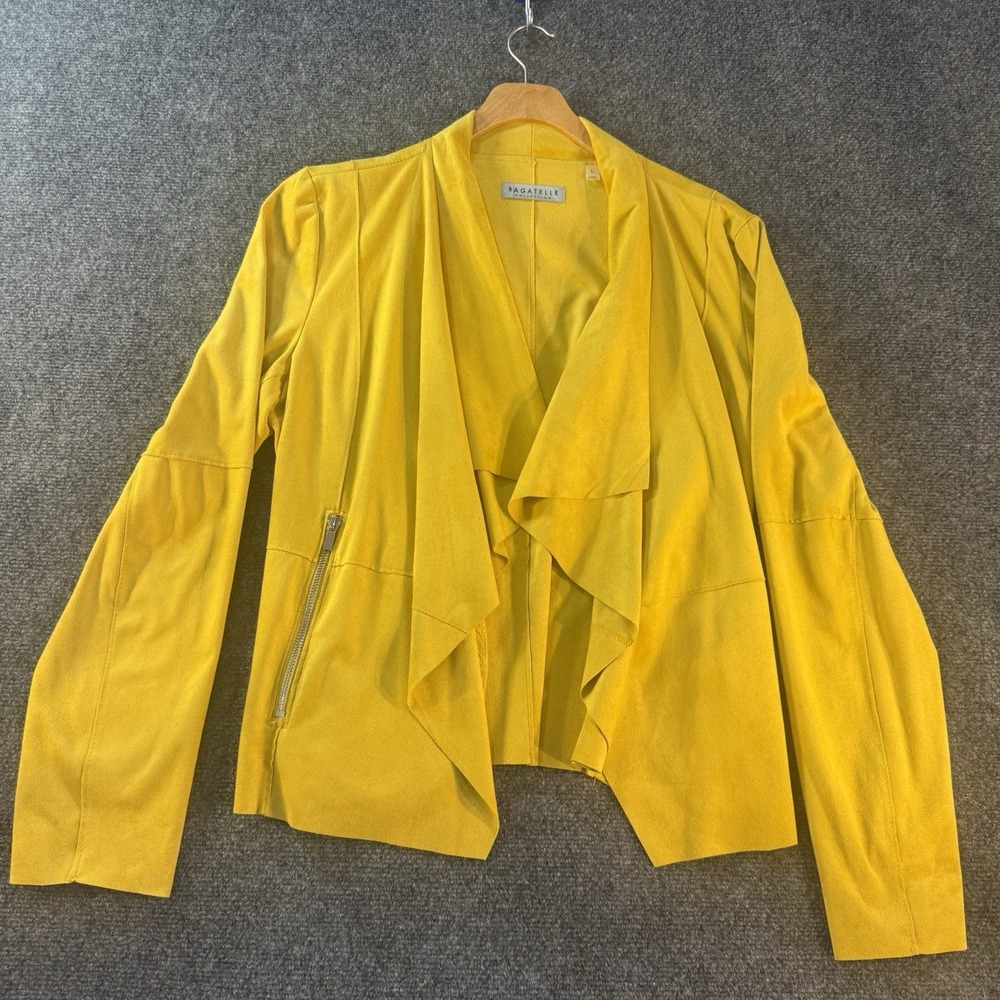 Bagatelle Open Front Wrap Faux Suede Moto Jacket Gold Yellow Mustard Sz Lg